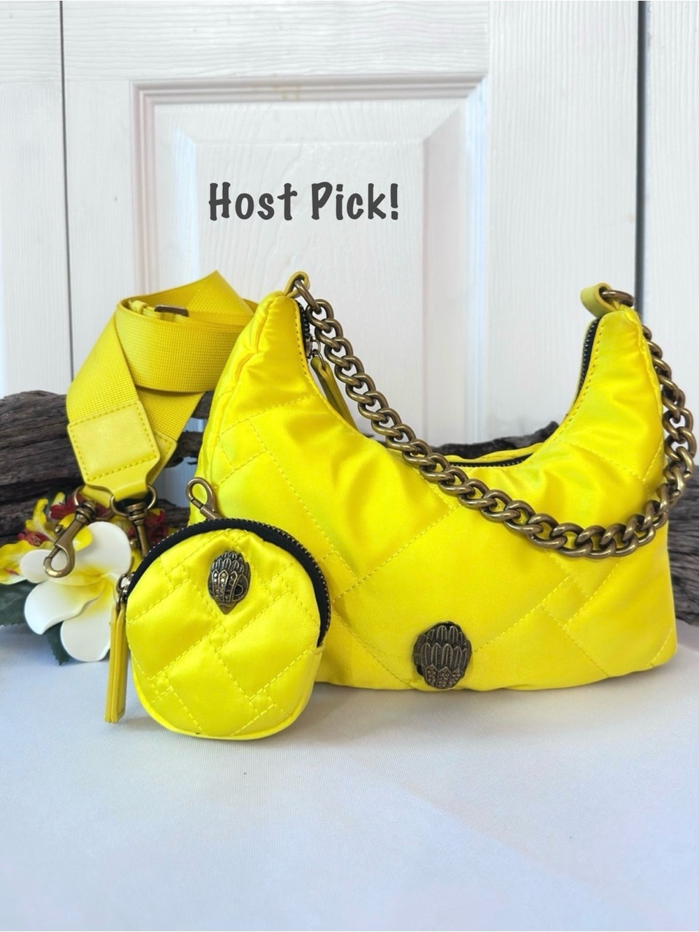 KURT GEIGER ~ Yellow Quilted Shoulder or Handbag w/Coin Purse & Nylon Strap